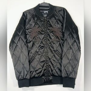 STÜSSY SATIN PALM QUILTED BOMBER JACKET.